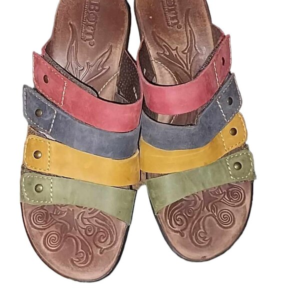 BORN Multi Color Strap LEATHER Platform Wedge LUMI Slide Sandals Womens SZ 8 - Picture 3 of 5